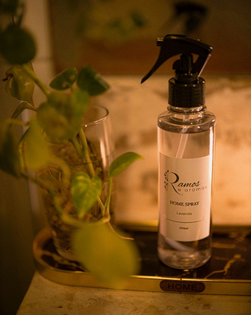 Home room spray on a tray — fragrance products are common in bathrooms and bedrooms