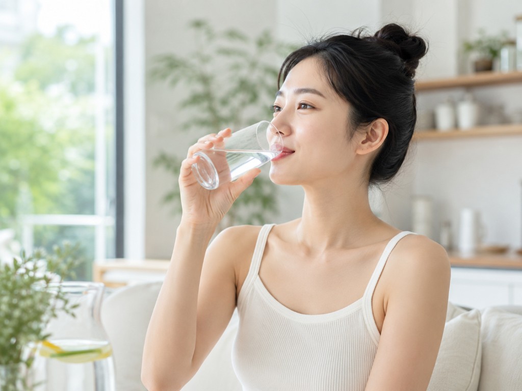 Drinking water with lemon and cucumber for a fresh, Korean-inspired hydration habit