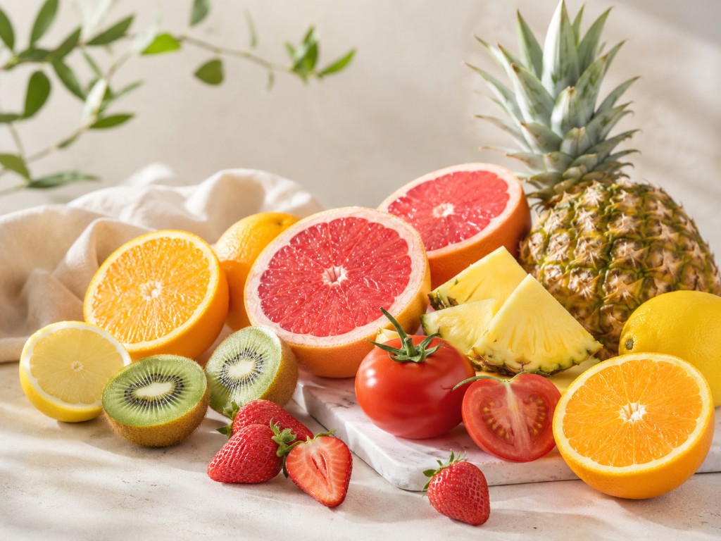 Fresh vitamin C fruits — kiwi, citrus, berries, and pineapple for a Korean-style glow diet